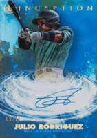 2021 Bowman Inception Primordial Prospects Autographs #PPAJR Julio Rodriguez Blue Foil Baseball Card