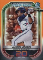 2021 Bowman Chrome Scouts' Top 100 #20 Austin Martin Orange Refractor Baseball Card