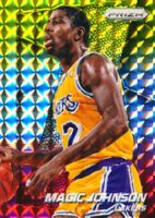 2014 Panini Prizm #175 Magic Johnson Yellow & Red Mosaic Prizm Basketball Card