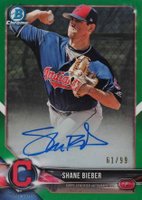 2018 Bowman Chrome Prospects Autographs #BCPASB Shane Bieber Green Refractor Baseball Card
