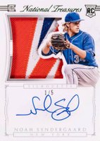2015 Panini National Treasures Silhouette Rookie Material Autographs #32 Noah Syndergaard Green Baseball Card