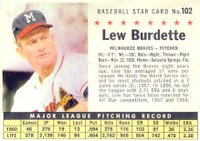 1961 Post Cereal #102 Lew Burdette Hand Cut Baseball Card