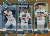 2021 Bowman Chrome Talent Pipeline #SEA Darren Mccaughan/Jarred Kelenic/Julio Rodriguez Gold Refractor Baseball Card