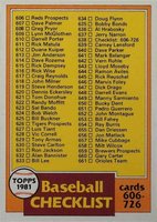 1981 Topps #638 Checklist (606) Baseball Card