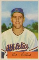 1954 Bowman #67b Carl Scheib .306 PCT-1 Lines under Bio Baseball Card