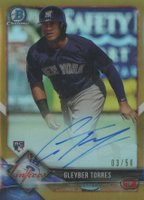 2018 Bowman Chrome Rookie Autograph #BCRAGT Gleyber Torres Gold Refractor Baseball Card