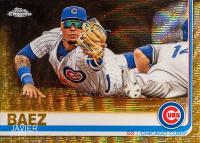 2019 Topps Chrome #48 Javier Baez Lying on Ground-Gold Wave Refractor Baseball Card