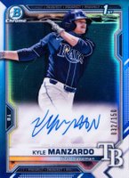 2021 Bowman Draft Chrome Draft Pick Autographs #CDAKM Kyle Manzardo Blue Refractor Baseball Card
