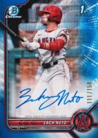 2022 Bowman Draft Chrome Draft Pick Autographs #CDAZN Zach Neto Blue Wave Refractor Baseball Card