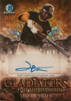 2024 Bowman Chrome Gladiators of the Diamond Autographs #GDALD Leo de Vries Gold Mini Diamond Refractor Baseball Card