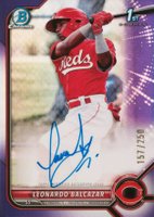 2022 Bowman Chrome Prospect Autographs #CPALB Leonardo Balcazar Purple Refractor Baseball Card
