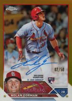 2023 Topps Chrome Rookie Autograph #RANGO Nolan Gorman Gold Baseball Card