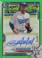 2021 Bowman Chrome Prospect Autographs #CPALR Luis Rodriguez Green Refractor Baseball Card