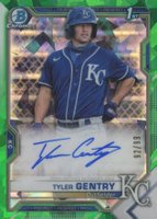 2021 Bowman Chrome Prospect Autographs #CPATG Tyler Gentry Green Atomic Refractor Baseball Card