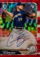 2019 Bowman Rookie Autographs Chrome #CB Corbin Burnes Red Refractor Baseball Card