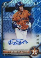 2022 Bowman Chrome Prospect Autographs #CPAEV Enmanuel Valdez Hta Choice Refractor Baseball Card