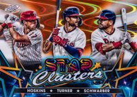 2023 Topps Cosmic Chrome Star Clusters #SC12 Kyle Schwarber/Rhys Hoskins/Trea Turner Orange Galactic Baseball Card