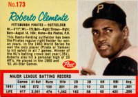 1962 Post Cereal #173b Roberto Clemente Blue Lines Baseball Card