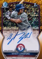 2023 Bowman Draft Chrome Prospect Autograph #CDAWL Wyatt Langford Gold Shimmer Baseball Card