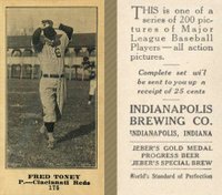 1916 Indianapolis Brewing #175 Fred Toney Baseball Card