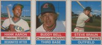 1976 Hostess # Hank Aaron/Buddy Bell/Steve Braun Hand Cut-Panel Baseball Card