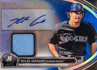 2013 Bowman Platinum Autograph Relics #AR-NA Nolan Arenado Blue Refractor Baseball Card