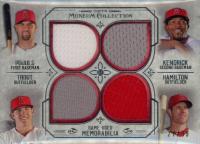 2015 Topps Museum Collection Primary Pieces Four Player Quad Relics #PK Albert Pujols/Howie Kendrick/Josh Hamilton/Mike Trout Baseball Card