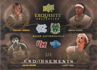 2011 Upper Deck Exquisite Collection Endorsements Quad Autographs #JJEB Michael Jordan/LeBron James/Julius Erving/Larry Bird Holo Basketball Card