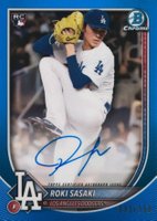 2025 Bowman Chrome Rookie Autographs #CRARS Roki Sasaki Blue Refractor Baseball Card