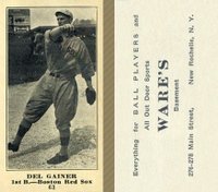 1916 Wares #63 Del Gainer (Gainor) Correct spell Gainor Baseball Card