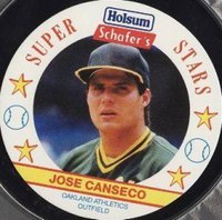 1989 Holsum/Schaefer's Super Stars Discs #5 Jose Canseco Baseball Card