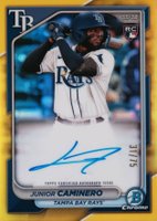 2024 Bowman Chrome Rookie Autographs #CRAJCA Junior Caminero Yellow Refractor Baseball Card