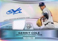 2010 Bowman Platinum Relic Autographs #GC Gerrit Cole Refractor Baseball Card