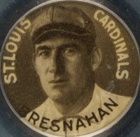 1910 Sweet Caporal Pins # Roger Bresnahan Mouth closed-Large Letter Baseball Card