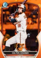 2023 Bowman Sapphire Edition Chrome Prospects #BCP144 Colton Cowser Orange Baseball Card