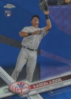 2017 Topps Chrome #169 Aaron Judge Catching-Blue Wave Refractor Baseball Card