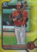 2022 Bowman Chrome Prospects #BCP49 Colton Cowser Yellow Refractor Baseball Card