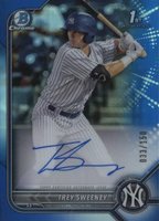 2022 Bowman Chrome Prospect Autographs #CPATS Trey Sweeney Blue Refractor Baseball Card