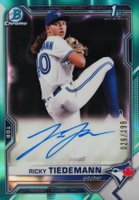 2021 Bowman Draft Chrome Draft Pick Autographs #CDARTI Ricky Tiedemann Aqua Lava Refractor Baseball Card