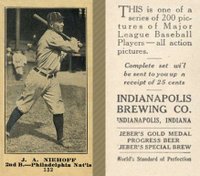 1916 Indianapolis Brewing #132 J. A. Niehoff Baseball Card