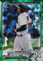 2021 Bowman Sapphire Edition Chrome Prospects #BCP13 Jasson Dominguez Green Baseball Card
