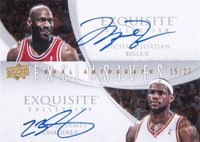 2007 Upper Deck Exquisite Collection Exclusives Autographs Dual #MJLJ LeBron James/Michael Jordan Basketball Card