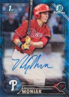 2016 Bowman Draft Chrome Draft Picks Autographs #CDAMM Mickey Moniak Blue Wave Refractor Baseball Card