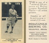 1916 Indianapolis Brewing #120 Clyde Milan Baseball Card