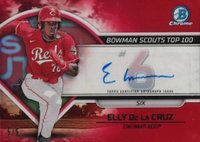 2023 Bowman Scouts' Top 100 #BTP6 Elly de La Cruz Autograph-Red Refractor Baseball Card