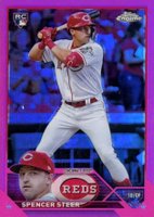 2023 Topps Chrome #146 Spencer Steer Pink Refractor Baseball Card
