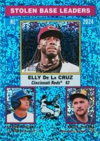 2025 Topps Heritage #197 Brice Turang/Elly de La Cruz/Shohei Ohtani Chrome-Light Blue Sparkle Refractor Baseball Card