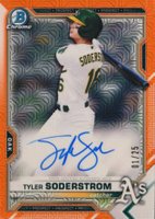 2021 Bowman Mega Box Chrome Autographs #BMATS Tyler Soderstrom Orange Refractor Baseball Card