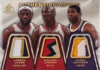 2007 SP Game Used Authentic Fabrics Triple #JJJ LeBron James/Michael Jordan/Magic Johnson Basketball Card