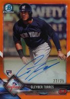 2018 Bowman Chrome Rookie Autograph #BCRAGT Gleyber Torres Orange Refractor Baseball Card